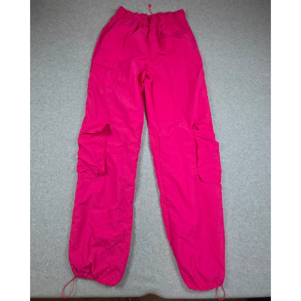 Love Tree Hot Pink Cargo Parachute Pants Womens Small Y2K Streetwear Bungee Hem